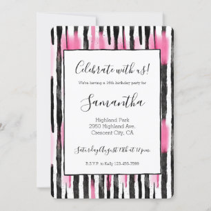 Girl Pink White Zebra Streifen Einladung