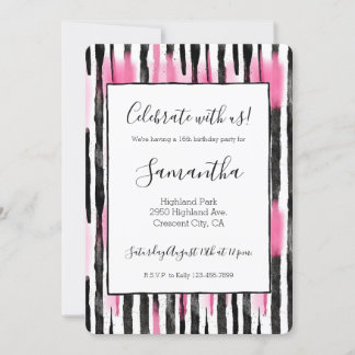 Girl Pink White Zebra Streifen Einladung