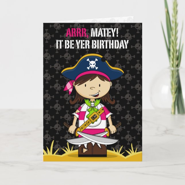 Girl Pirate Captain Greeting Card Karte (Vorderseite)