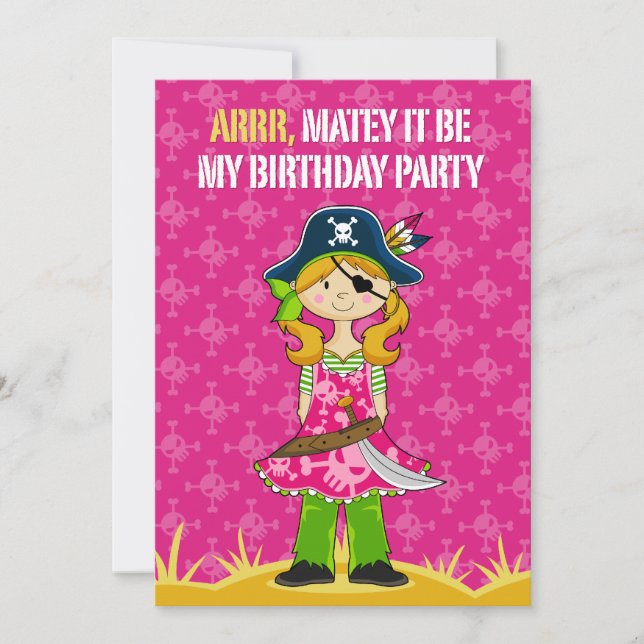 Girl Pirate Captain Party Invite Einladung (Vorderseite)