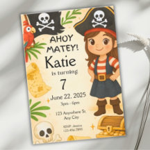 Girl Pirate - Einladung zum Geburtstag, Ahoy Matey