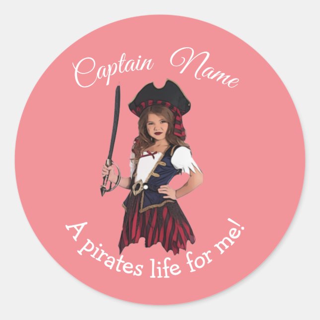 Girl Pirate Runder Aufkleber (Vorderseite)