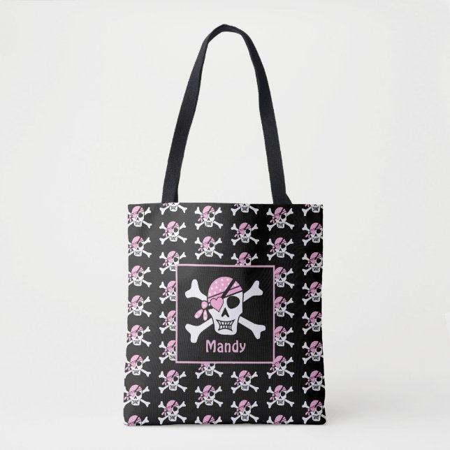 Girl Pirate Skull und Bones Black Tasche (Vorderseite)