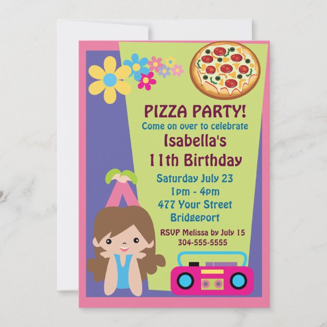 Girl Pizza Party Geburtstag Einladung (Vorderseite)