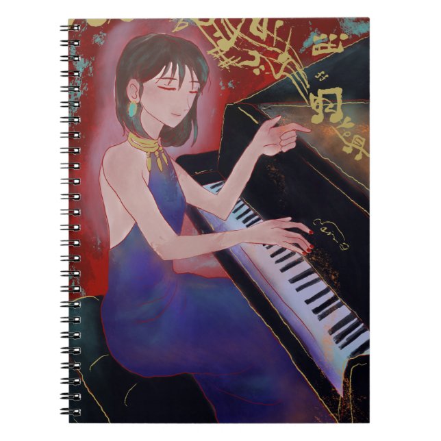 Girl Playing Piano Spiral Notebook Notizblock (Vorderseite)