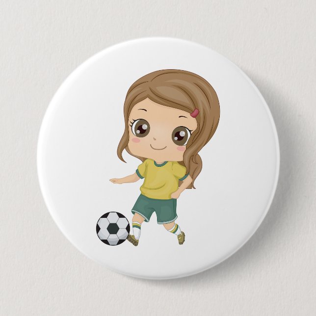 Girl Playing Soccer Adorable Kids Sports Button (Vorderseite)