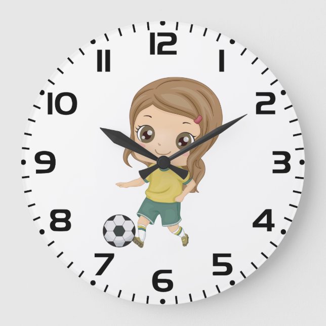 Girl Playing Soccer Adorable Kids Sports Große Wanduhr (Vorderseite)