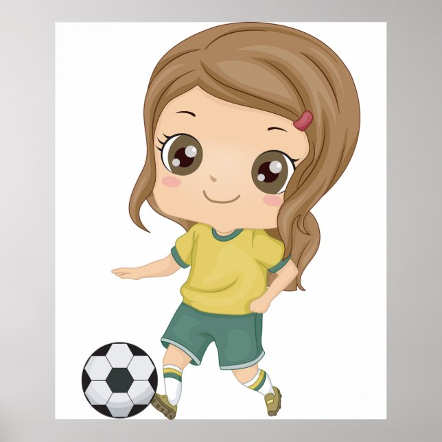 Girl Playing Soccer Adorable Kids Sports Poster (Vorne)