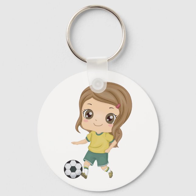 Girl Playing Soccer Adorable Kids Sports Schlüsselanhänger (Vorderseite)