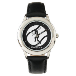 Girl Playing Tennis Personalisiert Black & White Armbanduhr