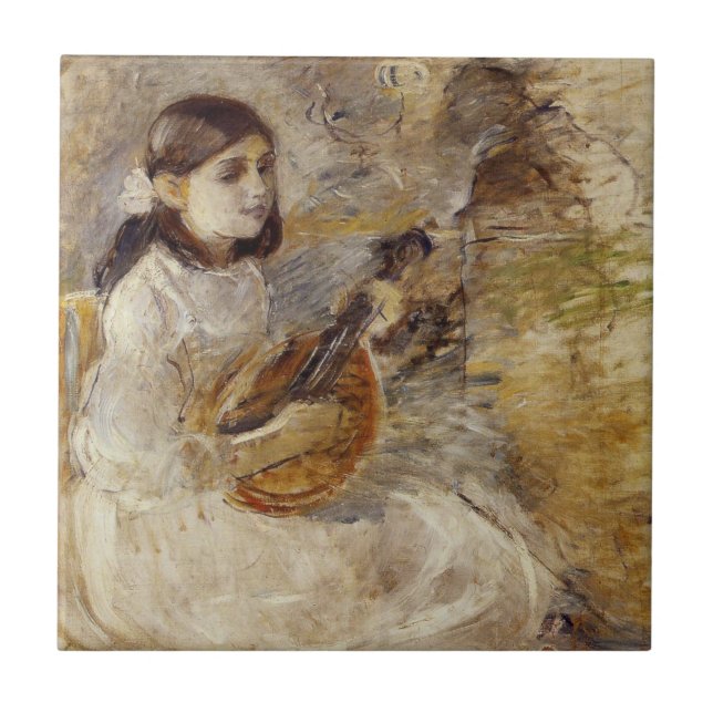 Girl Playing the Mandolin (von Berthe Morisot) Fliese (Vorderseite)
