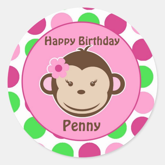 Girl Polka Dot Monkey Stickers (Vorderseite)