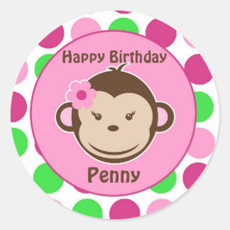 Girl Polka Dot Monkey Stickers