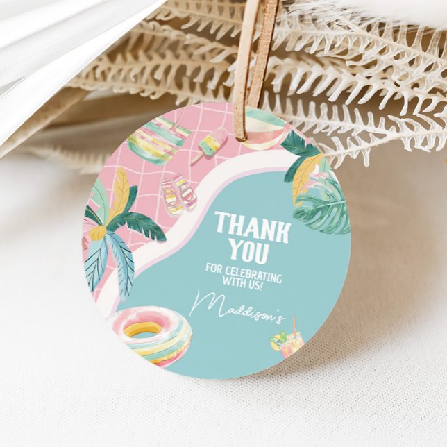 Girl Pool Party Geburtstagsfeier Geschenkanhänger (Pool Party Birthday Party Round Favor Tags)