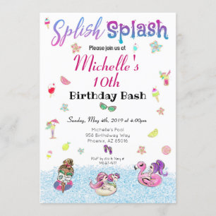 Girl Pool Party Glitzer Tropical Summer Birthday Einladung