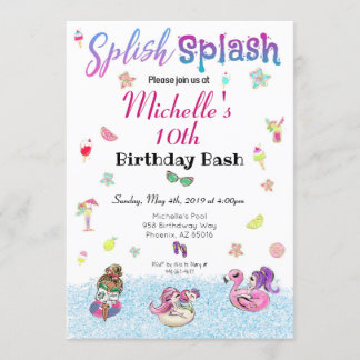 Girl Pool Party Glitzer Tropical Summer Birthday Einladung
