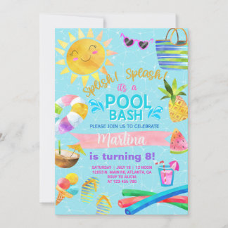 Girl Pool Party, Poolbash Sommereinladung. invi Einladung