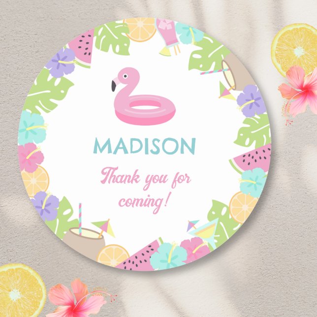 Girl Pool Party Runder Aufkleber (Von Creator hochgeladen)