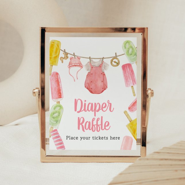 Girl Popsicle Baby Duschdusche Windeln Raffle Poster (Popsicle Baby Shower Diaper Raffle Sign)