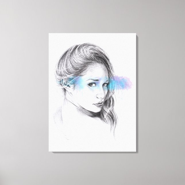 Girl-Portrait-Bleistift zeichnend Kunst Leinwanddruck (Vorderseite)