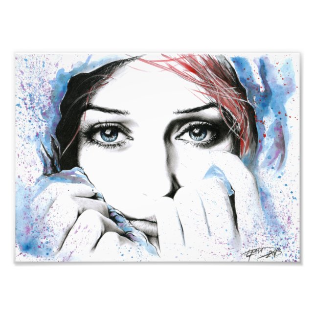 Girl-Portrait Hübsche Augen Wasserfarbene Malkunst Fotodruck (Vorne)