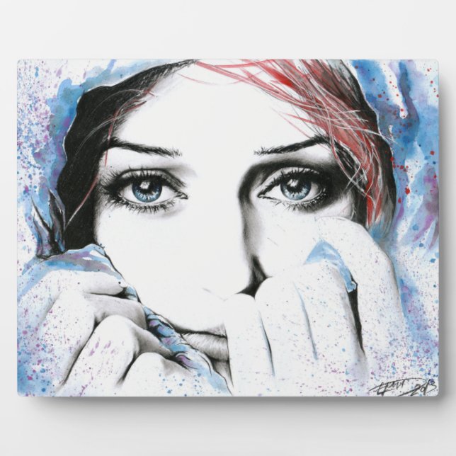 Girl-Portrait Hübsche Augen Wasserfarbene Malkunst Fotoplatte (Vorderseite)