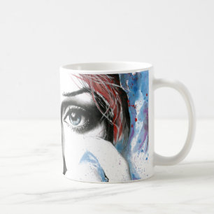 Girl-Portrait Hübsche Augen Wasserfarbene Malkunst Kaffeetasse