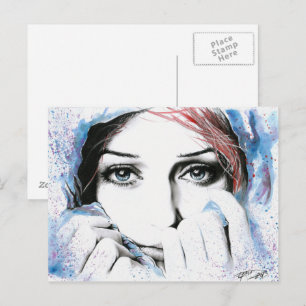 Girl-Portrait Hübsche Augen Wasserfarbene Malkunst Postkarte