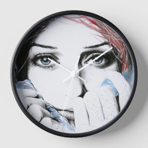 Girl-Portrait Hübsche Augen Wasserfarbene Malkunst Uhr