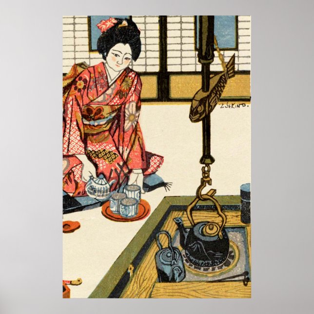 Girl Pouring Tea Sekino Jun'ichiro 1946 Poster (Vorne)