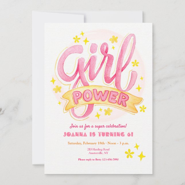 Girl Power Birthday Party Einladung (Vorderseite)