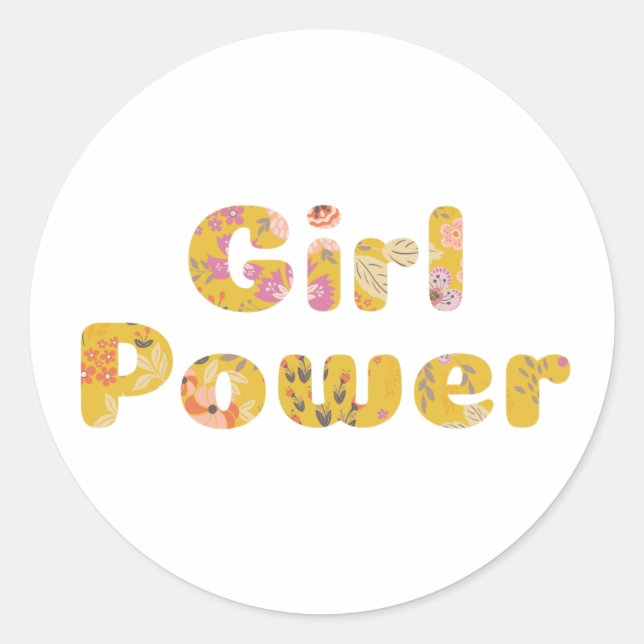Girl-Power-Blumenbriefe in Senfgelb Runder Aufkleber (Vorderseite)