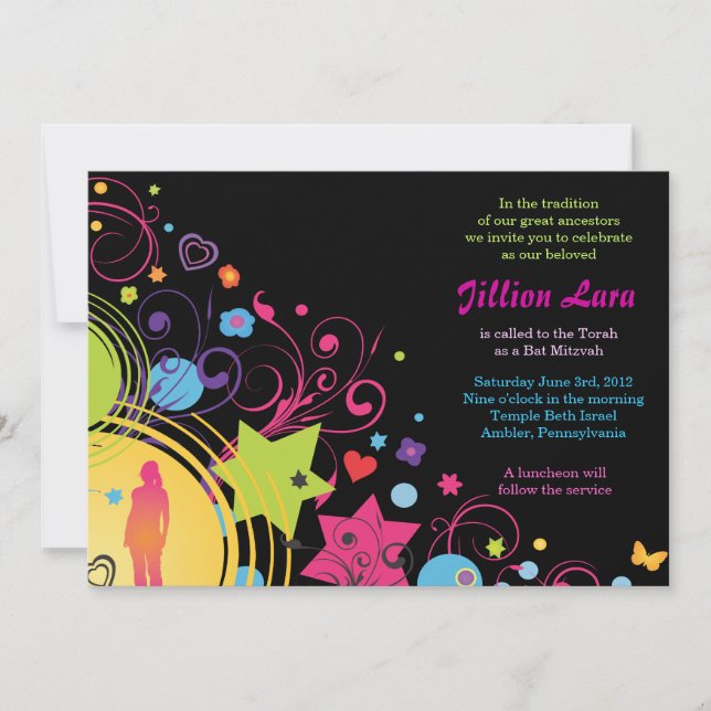 GIRL POWER Bright Bat Mitzvah Einladung (Vorderseite)