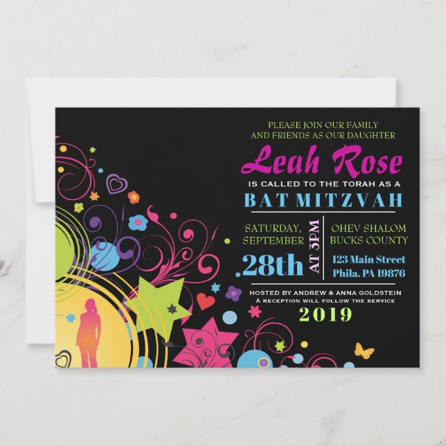 GIRL POWER Bright Bat Mitzvah Einladung (Vorderseite)