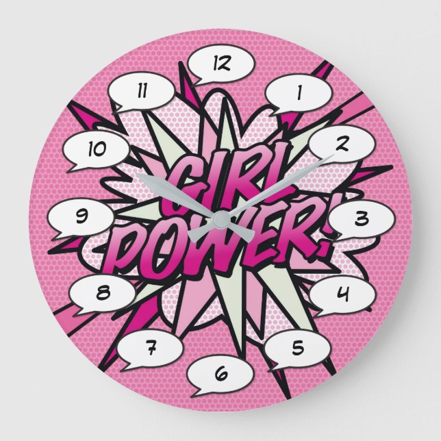 GIRL POWER Comic Pop Rosa Große Wanduhr (Vorderseite)