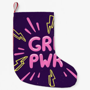 Girl Power feministischer Slogan, violetter Hinter Kleiner Weihnachtsstrumpf