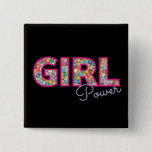 Girl-Power   Pink Girly Beautiful Wildblume Frauen Button