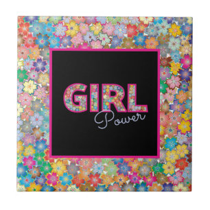 Girl-Power Pink Girly Beautiful Wildblume Frauen Fliese
