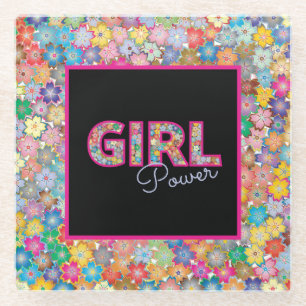 Girl-Power   Pink Girly Beautiful Wildblume Frauen Glasuntersetzer
