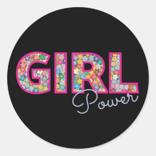 Girl-Power   Pink Girly Beautiful Wildblume Frauen Runder Aufkleber