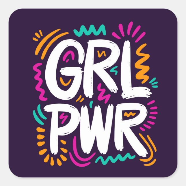 Girl-Power Quadratischer Aufkleber (Vorderseite)