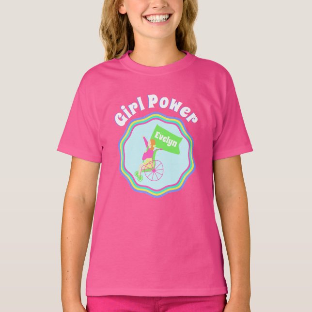 Girl-Power Rollstuhl Personalisiert T-Shirt (Vorderseite)