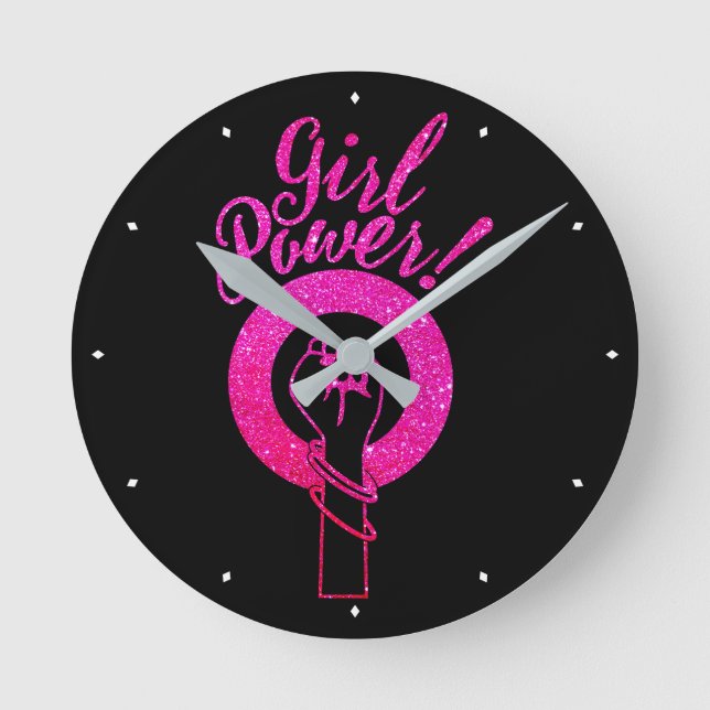 Girl Power  Round Clock Runde Wanduhr (Vorderseite)