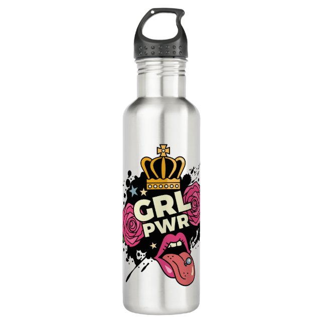 Girl Power Tattoo Style Edelstahlflasche (Vorderseite)