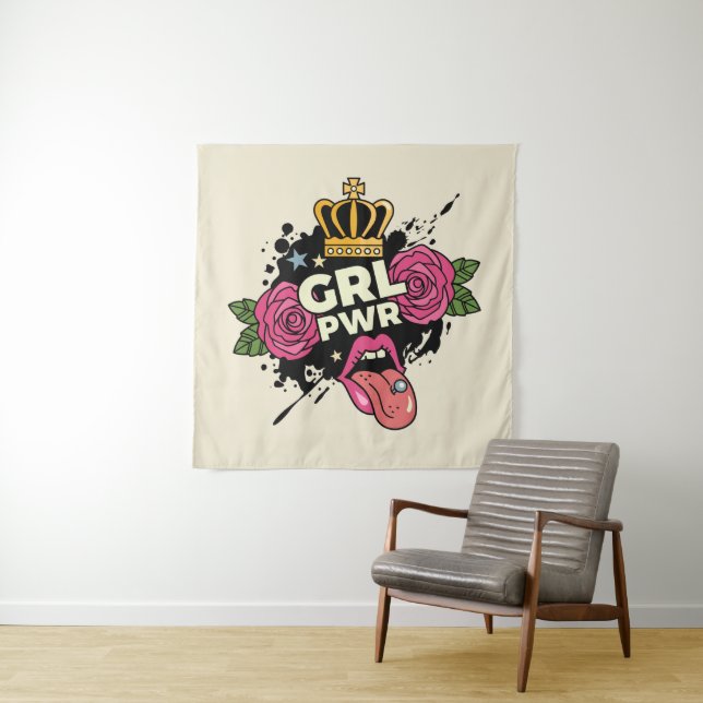 Girl Power Tattoo Style Wandteppich (Beispiel)
