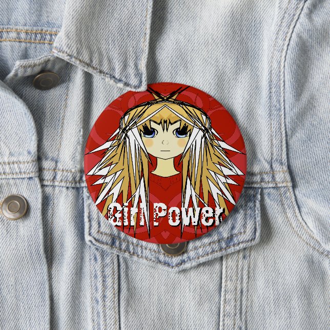 Girl-Power Ultra Niedlich Blonde Anime Roter Power Button (Beispiel)