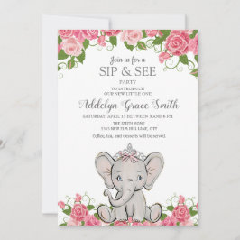 Girl Princess Tiara Elephant Pink Floral Sip Siehe Einladung