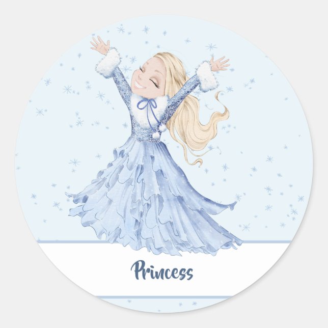 Girl Princess verzauberte Schneeflocken Runder Aufkleber (Vorderseite)