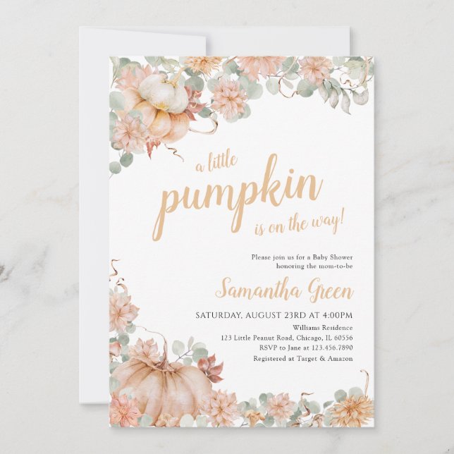 Girl Pumpkin Baby Shower Einladung (Vorderseite)