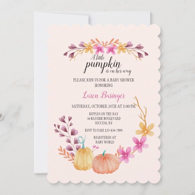 Girl Pumpkin Baby Shower Einladung (Vorderseite)